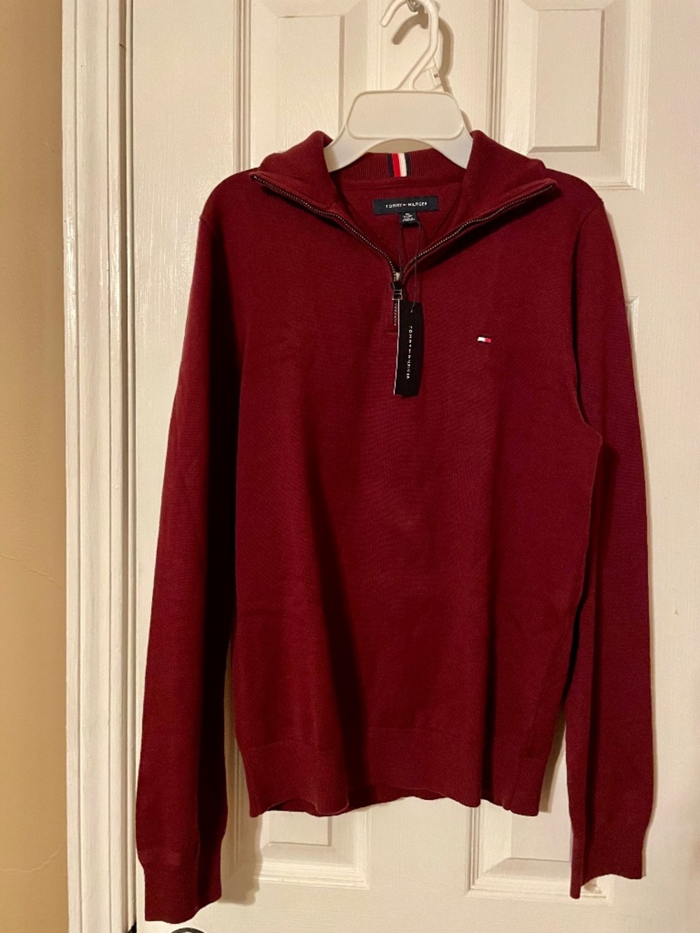 New Tommy Hilfiger Men’s Classic Quarter-Zip Sweater Burgundy Extra Small